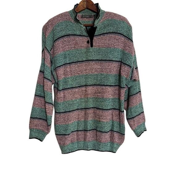Vintage Gitano Knits Striped Colorblock Pastel Collared Sweater Multicolor Large - Picture 1 of 9